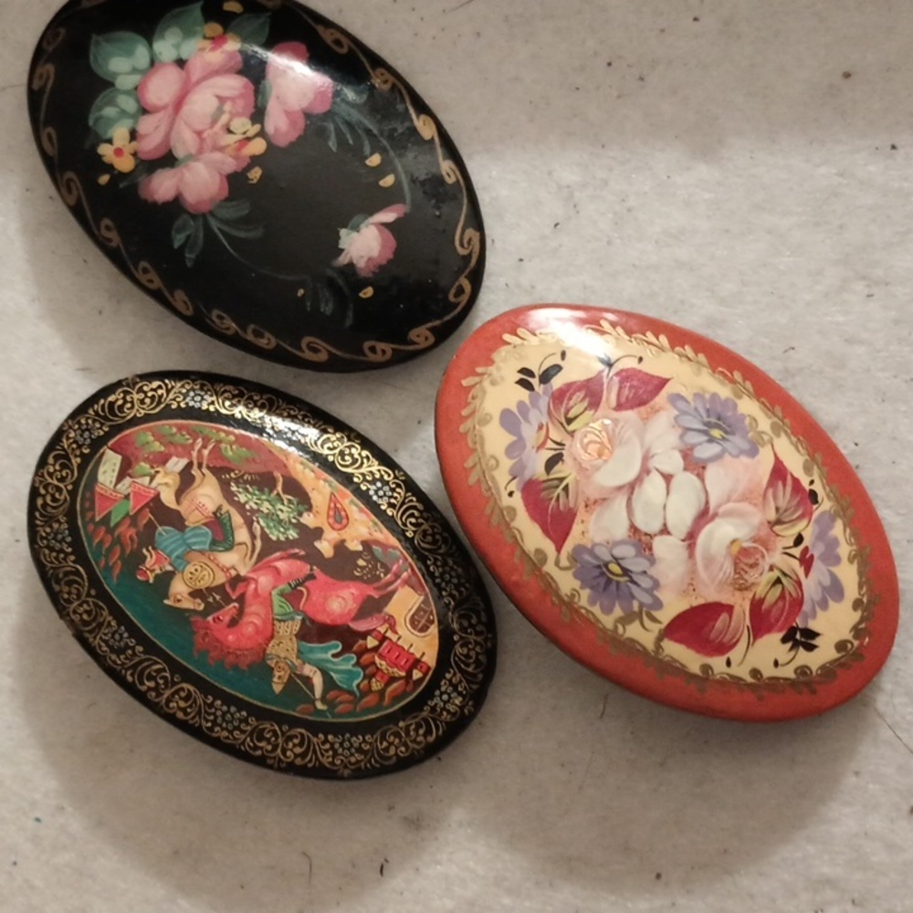Three Vintage Russian Pins two signed